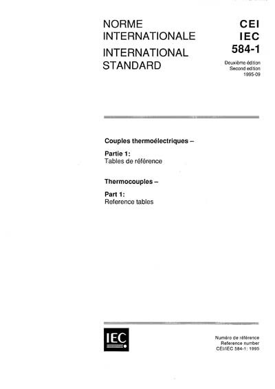 IEC 60584-1 Ed. 2.0 b:1995 - Thermocouples - Part 1: Reference tables